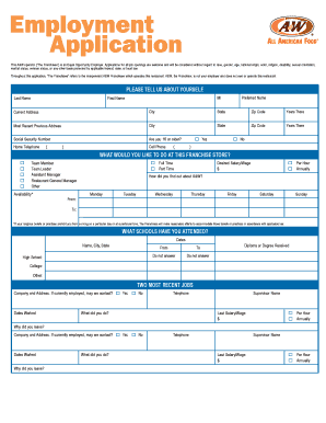 A&W Franchisee Employment Application
