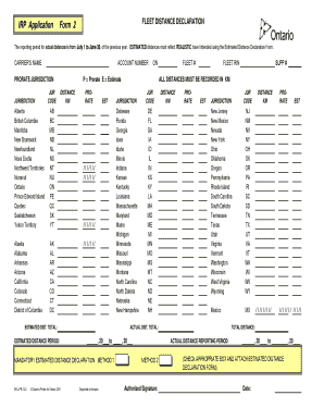 IRP Fleet Distance Declaration Form