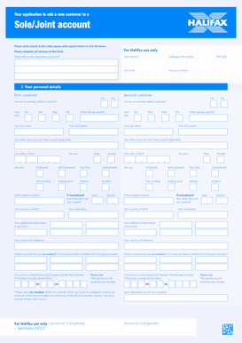 Halifax Sole/Joint Account Application Form