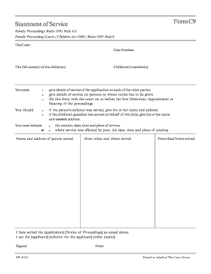 Statement of Service Form C9