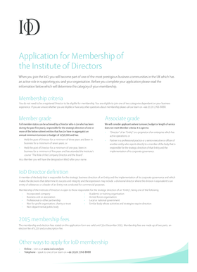 UK Institute of Directors Membership Application Form
