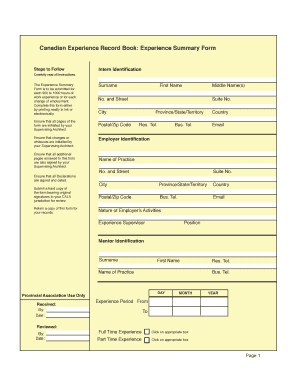 Canadian Experience Record Book Experience Summary Form