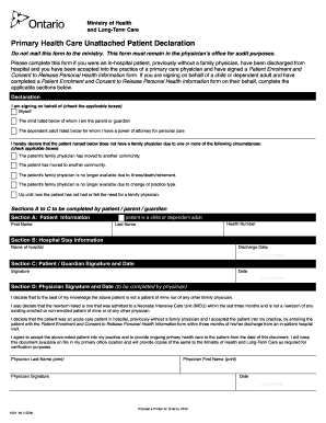 Primary Health Care Unattached Patient Declaration