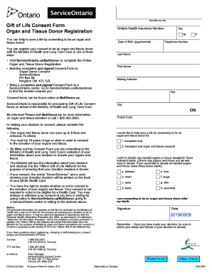 Ontario Organ and Tissue Donor Consent Form