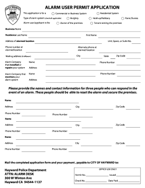 Alarm User Permit Application