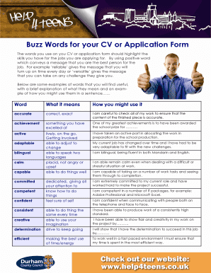 Buzz Words for your CV or Application Form - Help4Teens