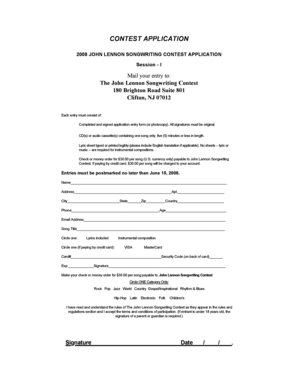 2008 John Lennon Songwriting Contest Application