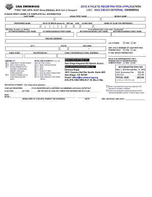 USA Swimming 2015 Athlete Registration Application