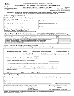 Maryland Employee Withholding Allowance Certificate