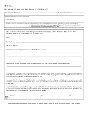 Texas Sales and Use Tax Resale Certificate