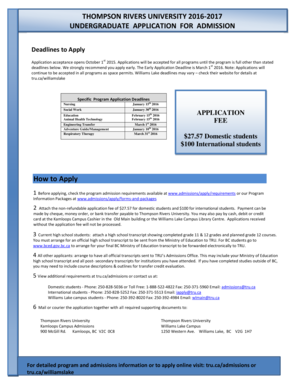 Thompson Rivers University Undergraduate Application Form