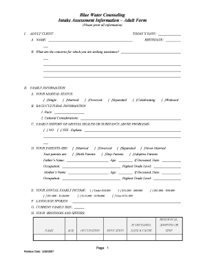 Adult Intake Assessment Form