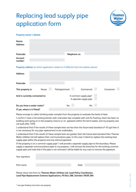 Lead Supply Pipe Replacement Application Form