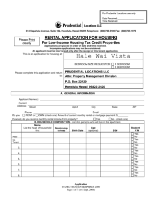 Rental Application for Low-Income Housing