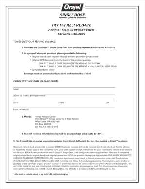 Orajel Single Dose Cold Sore Treatment Rebate Form