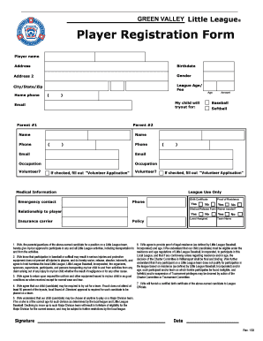 Little League Player Registration Form