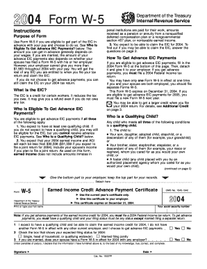 2004 Form W-5 Earned Income Credit Advance Payment Certificate