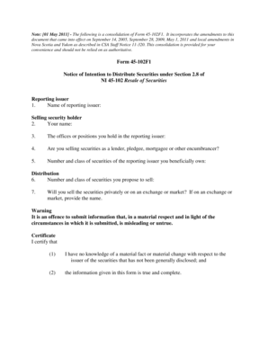 Notice of Intention to Distribute Securities