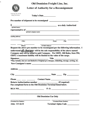 Letter of Authority for a Reconsignment