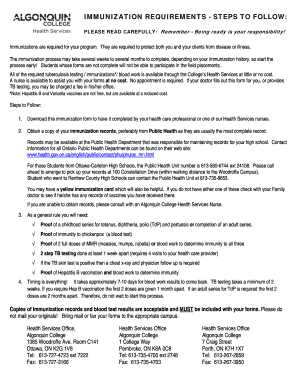 Algonquin College Immunization Form