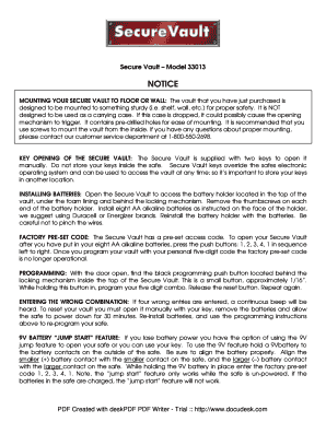 Boyt Secure Vault 33013 Manual Transmission