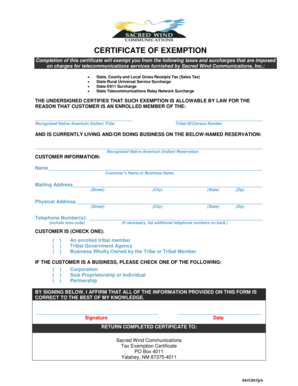 Certificate of Exemption for Native American Tribal Members
