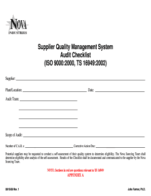Supplier Quality Management System Audit Checklist