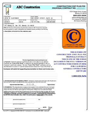 Construction Cost Plus Fee Contract
