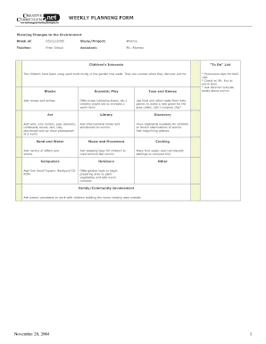 WEEKLY PLANNING FORM - CreativeCurriculum.net - creativecurriculum