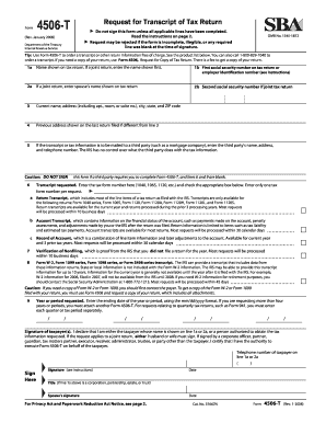 IRS Form 4506-T Request for Transcript of Tax Return
