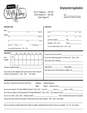 Employment application - Waffle Shop - originalwaffleshop