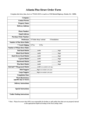 Atlanta Pine Straw Order Form