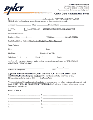 Port Newark Container Terminal Credit Card Authorization Form