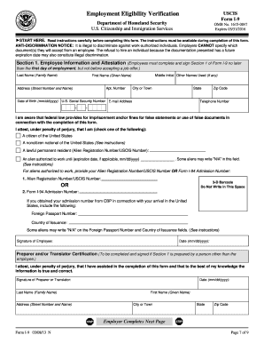 USCIS Form I-9 Employment Eligibility Verification