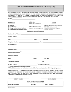 Certificate of Use Application