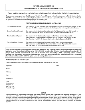 Florida 2015 Property Tax Installment Application