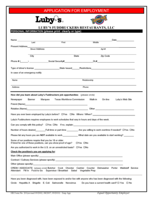 Luby's Fuddruckers Employment Application