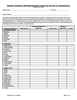 Product Approval Information Sheet