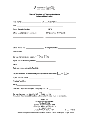 TRICARE Registered Dietitian Nutritionist Provider Application