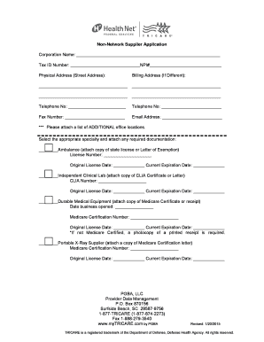 Non-Network Supplier Application for TRICARE