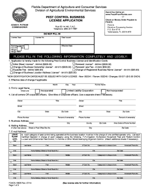 Florida Pest Control Business License Renewal Form
