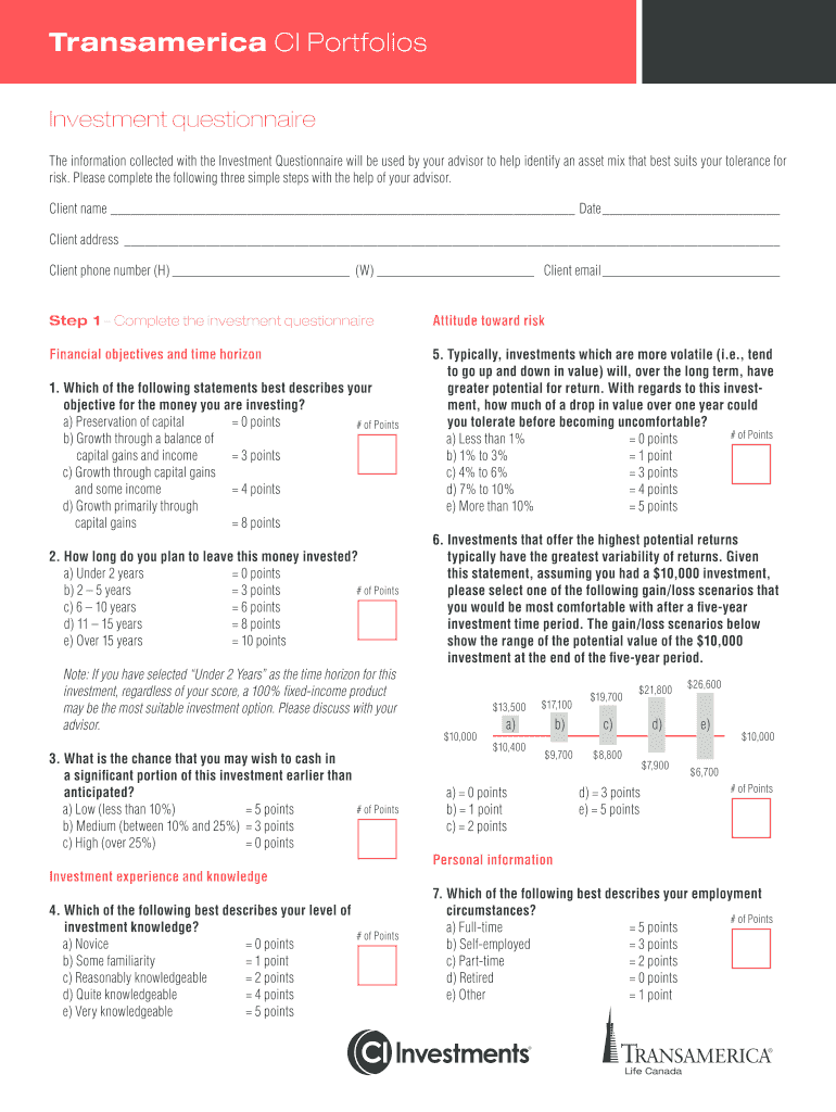 Fillable Online Investment questionnaire - CI Financial Fax Email Print ...
