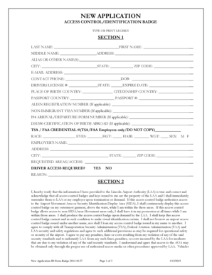 Lincoln Airport Access Control Badge Application
