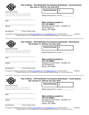 City of Sidney 2015 Estimated Tax Payment Form