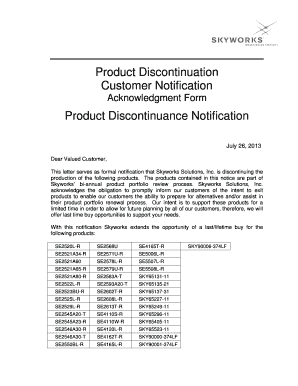 Product Discontinuation Notification Acknowledgment Form