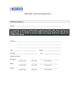 HDFC Bank PIN and Card Request Form