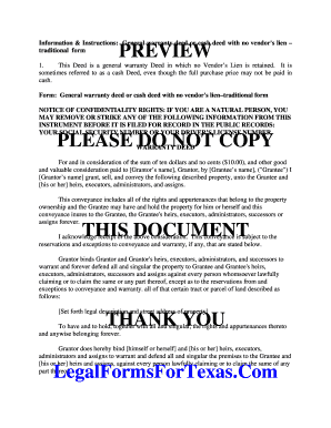 General Warranty Deed with No Vendor's Lien
