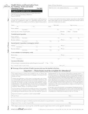 Health History and Examination Form for Camp Attendance