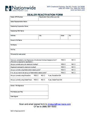 Dealer Reactivation Form