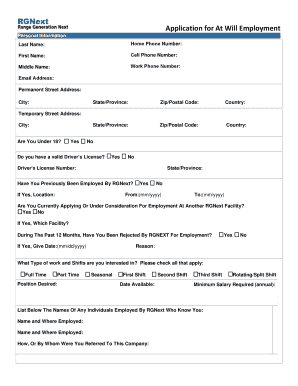 Application for At Will Employment